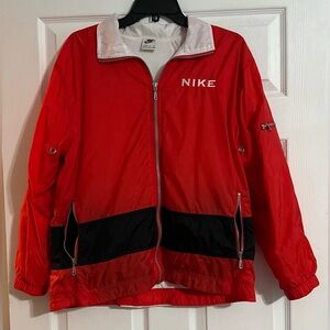 Vintage 1990s Nike red, black, and white nylon windbreaker jacket- Sz Youth 14